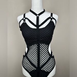 Black mesh lingerie outfit